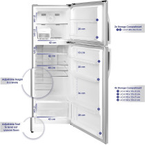 Super General 360 Litres Gross Compact Double Door Refrigerator-Freezer, No-Frost, Led-Light, Inox, SGR-360I, 1 Year Warranty