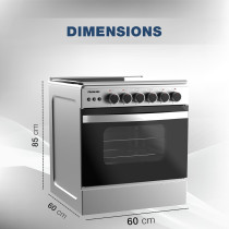 Nikai 60X60Cm 4 Burner Full Safety Freestanding Gas Cooker, Auto Ignition, Double Glass Oven Door For Close Door Grilling With Turnspit, Glass Lid And Oven Lamp, St. Steel Finish - U6068FSE1 (Silver), 1 Year Warranty