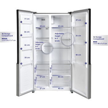 Super General 600 Litres Gross Net 436Liters Side-By-Side Refrigerator-Freezer, Digital Control, Silver, SGR-710-SBS, 1 Year Warranty