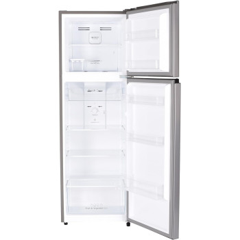 Hoover 300 Litres Double Door Refrigerator, 2 Glass Shelves, 3 Bottle Storage Racks, Reversible Door, Frost Free Fridge, Steel Finish, Led Lights, Htr-H300S (Silver), 1 Year Warranty