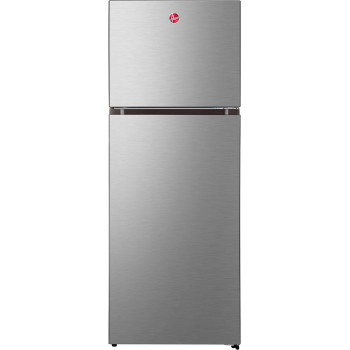 Hoover 300 Litres Double Door Refrigerator, 2 Glass Shelves, 3 Bottle Storage Racks, Reversible Door, Frost Free Fridge, Steel Finish, Led Lights, Htr-H300S (Silver), 1 Year Warranty