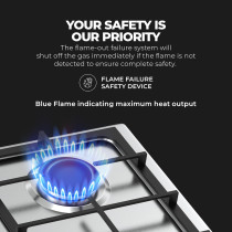 Nikai 4 Burner Gas Hob With Auto Ignition, Cast Iron Support, Full Safety Features, Straight Flame, Stainless Steel Body, Rapid Burner, Semi-Rapid Burner, Auxiliary Burner - Ngh3005N, 1 Year Warranty