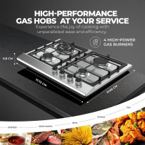 Nikai 4 Burner Gas Hob With Auto Ignition, Cast Iron Support, Full Safety Features, Straight Flame, Stainless Steel Body, Rapid Burner, Semi-Rapid Burner, Auxiliary Burner - Ngh3005N, 1 Year Warranty
