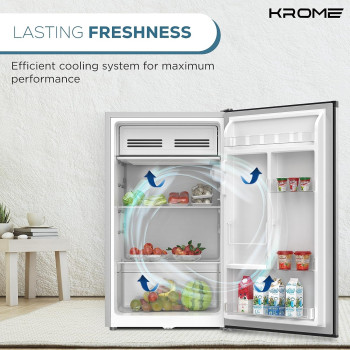 Krome 120L Single Door Refrigerator, Energy Class E F, Ideal For Small Spaces, Reversible Door, Mini Fridge Suitable For Kitchen, Bedroom, Office And Bar, Inox Silver, KR-RDC120H, 1 Year Warranty