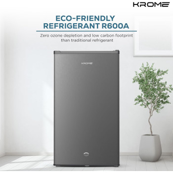 Krome 120L Single Door Refrigerator, Energy Class E F, Ideal For Small Spaces, Reversible Door, Mini Fridge Suitable For Kitchen, Bedroom, Office And Bar, Inox Silver, KR-RDC120H, 1 Year Warranty