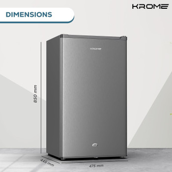 Krome 120L Single Door Refrigerator, Energy Class E F, Ideal For Small Spaces, Reversible Door, Mini Fridge Suitable For Kitchen, Bedroom, Office And Bar, Inox Silver, KR-RDC120H, 1 Year Warranty