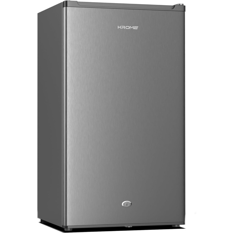 Krome 120L Single Door Refrigerator, Energy Class E F, Ideal For Small Spaces, Reversible Door, Mini Fridge Suitable For Kitchen, Bedroom, Office And Bar, Inox Silver, KR-RDC120H, 1 Year Warranty