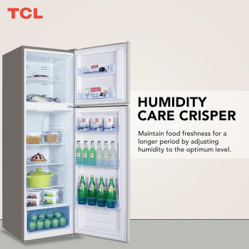 TCL 370 Litre Double Door Refrigerator, No Frost, Freeze, Humidity Crisper Control, Holiday Function, Led Light, Inox Finish, P370TMN, 1 Year Warranty