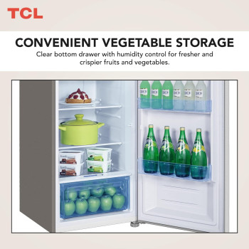 TCL 370 Litre Double Door Refrigerator, No Frost, Freeze, Humidity Crisper Control, Holiday Function, Led Light, Inox Finish, P370TMN, 1 Year Warranty