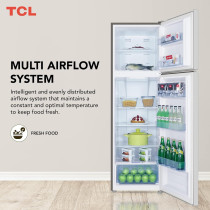 TCL 370 Litre Double Door Refrigerator, No Frost, Freeze, Humidity Crisper Control, Holiday Function, Led Light, Inox Finish, P370TMN, 1 Year Warranty