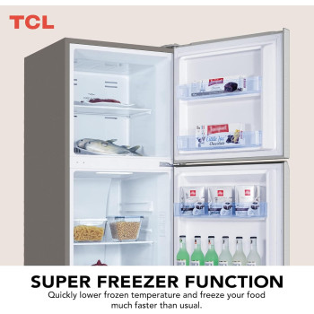 TCL 370 Litre Double Door Refrigerator, No Frost, Freeze, Humidity Crisper Control, Holiday Function, Led Light, Inox Finish, P370TMN, 1 Year Warranty