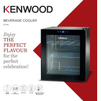 Kenwood Beverage Cooler 12 Bottles Wine Cooler Refrigerator With Double Glass Door, Blue Light, Smart Temperature Control Bcm12.000Bk, Black, 1 Year Warranty