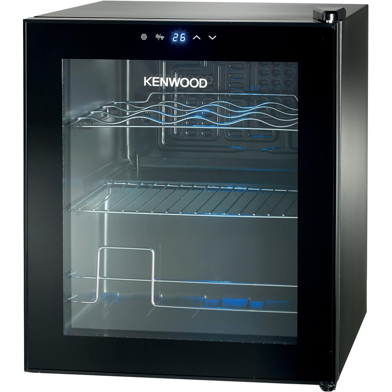 Kenwood Beverage Cooler 12 Bottles Wine Cooler Refrigerator With Double Glass Door, Blue Light, Smart Temperature Control Bcm12.000Bk, Black, 1 Year Warranty