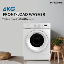 Krome 6 Kg 1000 Rpm Front Load Washing Machine, Led Display With Universal Motor, 5 Star Energy Efficient, 16 Wash Programs With Variable Temperature Setting, White - KR-WFL60S, 1 Year Warranty