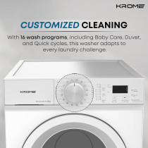 Krome 6 Kg 1000 Rpm Front Load Washing Machine, Led Display With Universal Motor, 5 Star Energy Efficient, 16 Wash Programs With Variable Temperature Setting, White - KR-WFL60S, 1 Year Warranty