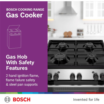 Bosch Freestanding Gas Cooker, 60 Cm, Stainless Steel, HGA120B51M, Min 1 Year Manufacturer Warranty