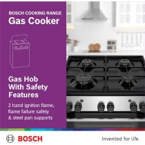 Bosch Freestanding Gas Cooker, 60 Cm, Stainless Steel, HGA120B51M, Min 1 Year Manufacturer Warranty