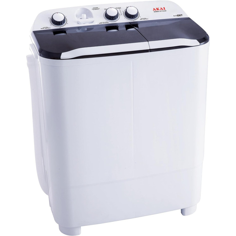 Akai 6 Kg Twin Tub Semi Automatic Washing Machine With One Year Warranty White - WMMA-XTT62W