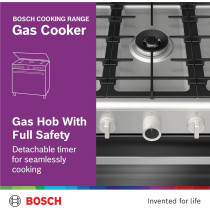 Bosch Cooking Range 147 Litres, Gas Cooker 90-60 Cm, Stainless Steel Gas Range Cooker, German Engineering Gas Cooker Hgv1D0V50M, 1 Year Warranty