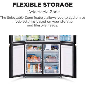Hitachi 720L Gross Side By Side 4 Door Premium Refrigerator, 1 French Door Fridge, Dual Fan Cooling, Automatic Ice Maker-Quick Freezing Glass, Black, Model - RWB720Vuk0Gbk With  Year Full & 10-Year Warranty on Inverter Compressor