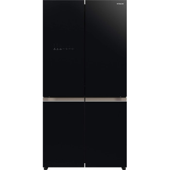 Hitachi 720L Gross Side By Side 4 Door Premium Refrigerator, 1 French Door Fridge, Dual Fan Cooling, Automatic Ice Maker-Quick Freezing Glass, Black, Model - RWB720Vuk0Gbk With  Year Full & 10-Year Warranty on Inverter Compressor