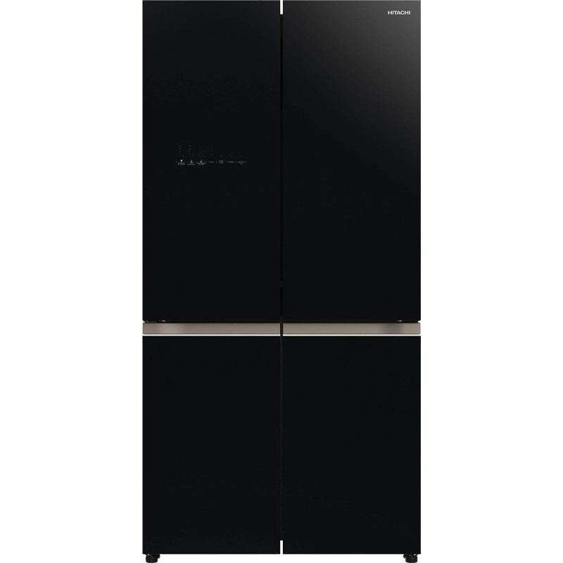 Hitachi 720L Gross Side By Side 4 Door Premium Refrigerator, 1 French Door Fridge, Dual Fan Cooling, Automatic Ice Maker-Quick Freezing Glass, Black, Model - RWB720Vuk0Gbk With Year Full & 10-Year Warranty on Inverter Compressor