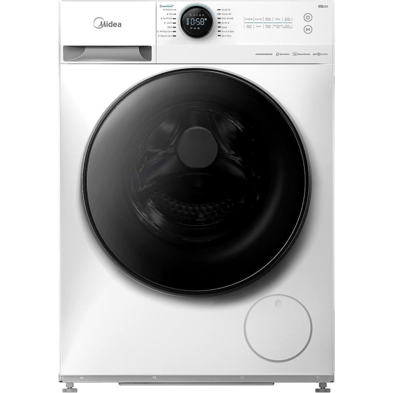 Midea 10Kg Front Load Smart Washing Machine With Lunar Dial, 1400 Rpm, 14 Programs, Fully Automatic Washer With Wide Door, Digital Led Display, Child Lock, Steam Care, Wi-Fi Connectivity, Mf200W100Wbw, 1 Year Warranty