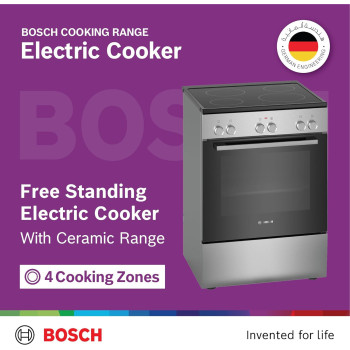 Bosch Free Standing 60Cm Electric Cooker, Cooker 66 L Cavity Capacity Cooker, German Engineering Cooking Range, HKL060070M, 1 Year Warranty