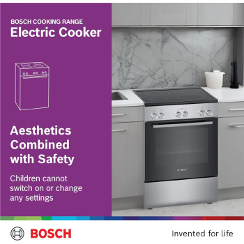 Bosch Free Standing 60Cm Electric Cooker, Cooker 66 L Cavity Capacity Cooker, German Engineering Cooking Range, HKL060070M, 1 Year Warranty