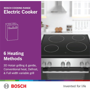 Bosch Free Standing 60Cm Electric Cooker, Cooker 66 L Cavity Capacity Cooker, German Engineering Cooking Range, HKL060070M, 1 Year Warranty