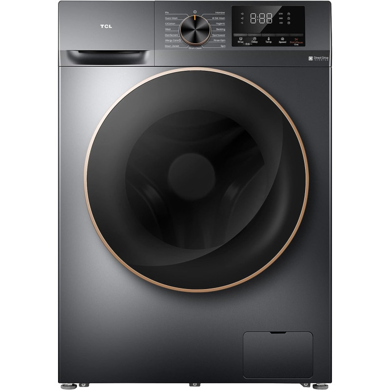 TCL 10Kg Washer Front Load Washing Machine, 1200 RPM, Direct Drive Inverter Motor, 15 Washing Programs, Fully Automatic Washer, Grey, P210FLG, 1 Year Warranty