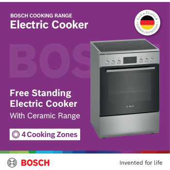 Bosch Free Standing 60cm Electric Cooker, Cooker 66 L, Glass Ceramic Cooker, German Engineering Cooking Range Hkq38A150M, 1 Year Warranty