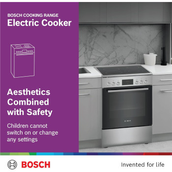 Bosch Free Standing 60cm Electric Cooker, Cooker 66 L, Glass Ceramic Cooker, German Engineering Cooking Range Hkq38A150M, 1 Year Warranty