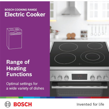 Bosch Free Standing 60cm Electric Cooker, Cooker 66 L, Glass Ceramic Cooker, German Engineering Cooking Range Hkq38A150M, 1 Year Warranty
