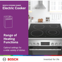 Bosch Free Standing 60cm Electric Cooker, Cooker 66 L, Glass Ceramic Cooker, German Engineering Cooking Range Hkq38A150M, 1 Year Warranty