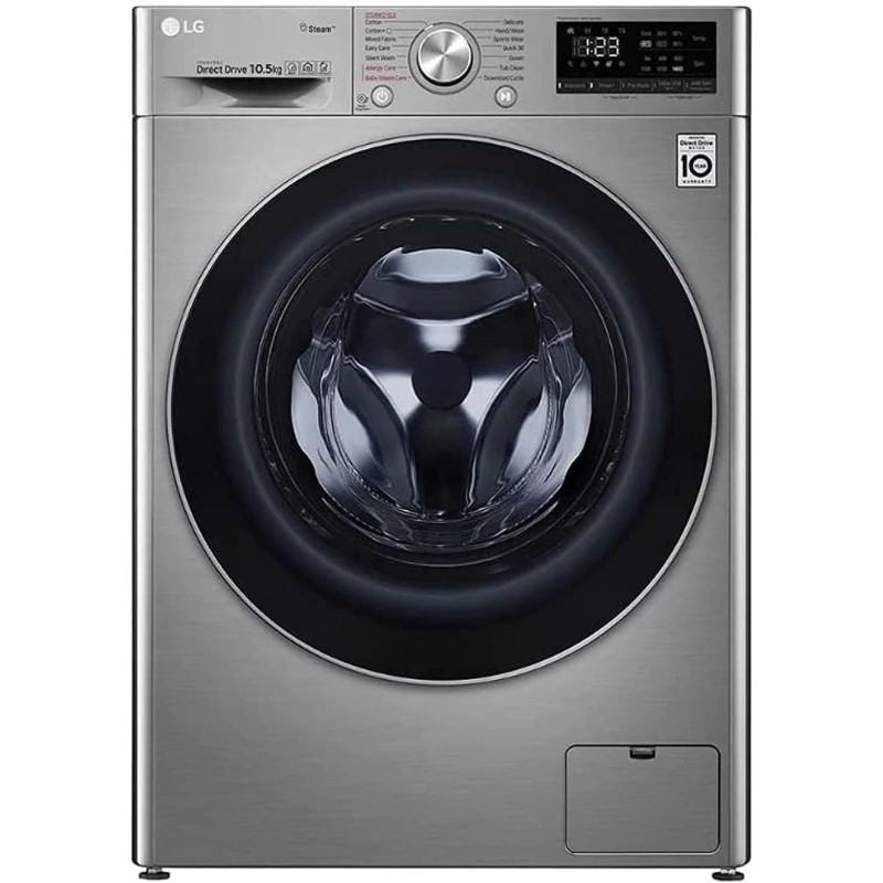 LG 10.5 Kg Front Load Washing Machine 1400 Rpm Steam With Ai Dd Technology Color Silver Model - F4V5RYP2T (International Version), 1 Year Warranty