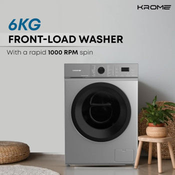 Krome 6Kg 1000 Rpm Front Load Washing Machine, Led Display With Universal Motor, 5 Star Energy Efficient, 16 Wash Programs With Variable Temperature Setting, Titanium - KR-WFL60SS, 1 Year Warranty