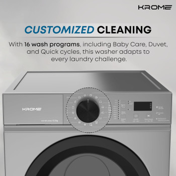 Krome 6Kg 1000 Rpm Front Load Washing Machine, Led Display With Universal Motor, 5 Star Energy Efficient, 16 Wash Programs With Variable Temperature Setting, Titanium - KR-WFL60SS, 1 Year Warranty