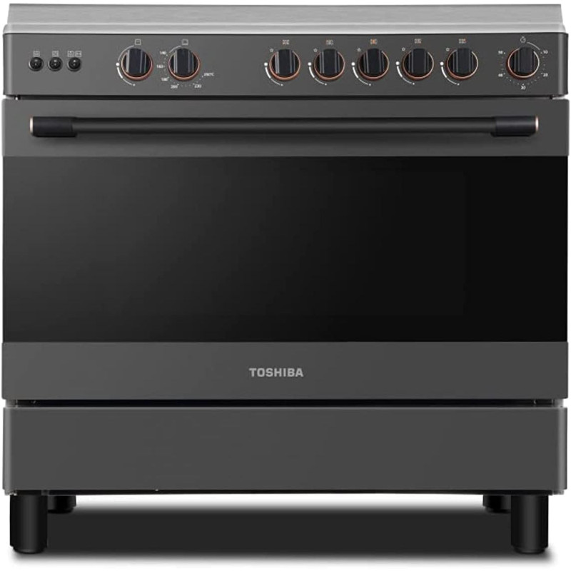 Toshiba Gas Range 5 Burner With Fan Oven Size 60 X 90 Grey Color Italian Model TBA-36LM5G089KS - 1 Year Full Warranty