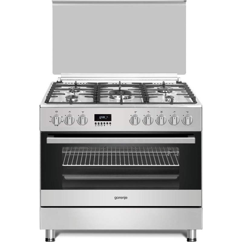 Gorenje Gi9321X 90 Cm Freestanding Gas Cooker, 105 Litres Multifunction Fan Oven, Cast Iron Pan Support, Easy Cleaning With Aqua Clean Function, Stainless Steel, 1 Year Warranty