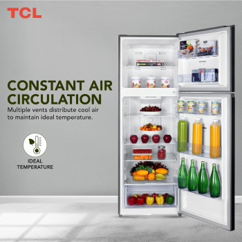 TCL 433 Litre Double Door Refrigerator, No Frost, Humidity Crisper Control, Led Light, Inox Finish, P433TMN, 1 Year Warranty