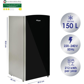 Super General 170 Liter Gross Volume Compact Design-Refrigerator SGR-186, Black Silver, Beverage-Fridge With Mirrored Door, Freezer-Box, 1 Year Warranty
