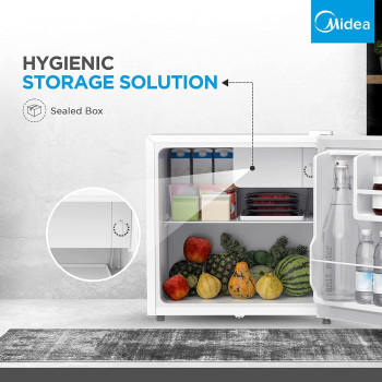 Midea 86L Free Standing Single Door Refrigerator With Reversible Door, 2L Bottle Rack, Smart Design With Recessed Handle With Lock, Best Compact Small Fridge For Mini Bar, Room Or Office, Mdrd86Fge01, 1 Year Warranty