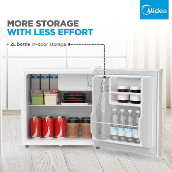 Midea 86L Free Standing Single Door Refrigerator With Reversible Door, 2L Bottle Rack, Smart Design With Recessed Handle With Lock, Best Compact Small Fridge For Mini Bar, Room Or Office, Mdrd86Fge01, 1 Year Warranty