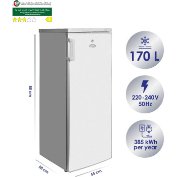 Super General Upright Freezer 330 Liter Gross Volume, Sguf-307-Hs, Silver, Compact Deep-Freezer With 6 Plastic Drawers, Lock And Key, 55 X 58 X 143 Cm, 1 Year Warranty