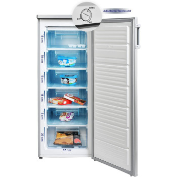 Super General Upright Freezer 330 Liter Gross Volume, Sguf-307-Hs, Silver, Compact Deep-Freezer With 6 Plastic Drawers, Lock And Key, 55 X 58 X 143 Cm, 1 Year Warranty