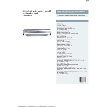 Siemens Conventional Chimney Hood, 60 Cm, Lu16150Gb, 1 Year Warranty