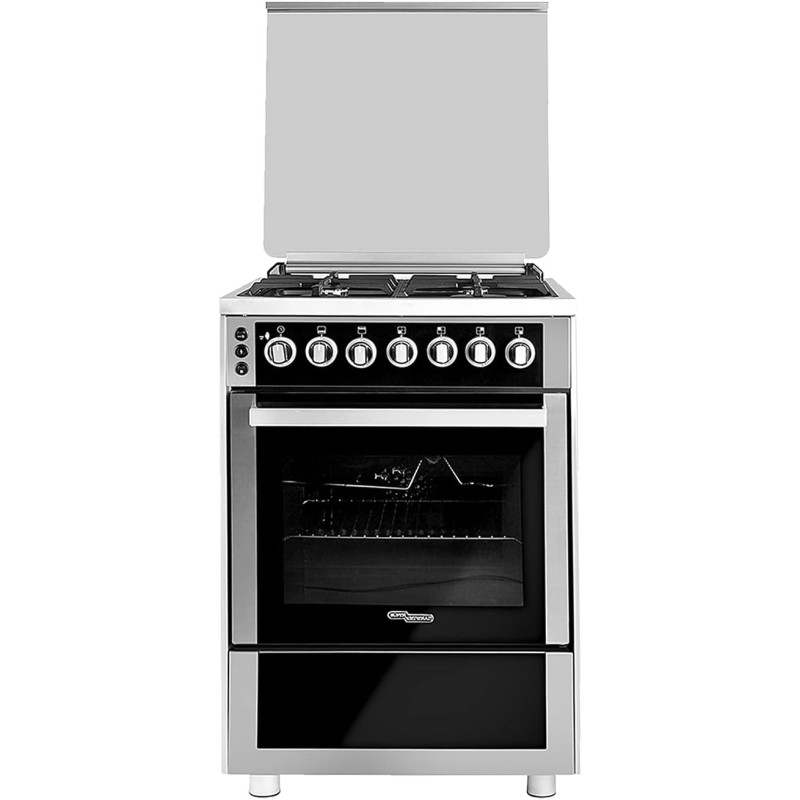 Super General Freestanding Gas-Cooker 4-Burner Full-Safety, Stainless-Steel Cooker, Gas Oven With Rotisserie, Turbo-Fan, Button Ignition, Silver, 60 X 60 X 90 Cm, Sgc-616-Fsbgofr, 1 Year Warranty