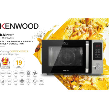 Kenwood 30L 4-In-1 Microwave Oven + Air Fryer +Grill+ Convection With 19 Preset Programs, Digital Display, 5 Power Levels, Defrost Function, 95 Minutes Timer, Clock Function 1000W, Mwa30.000Bk, Black And Silver, 1 Year Warranty