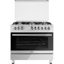 Super General Freestanding Gas-Cooker 5-Burner Full-Safety, Steel Cooker, Gas Oven With Thermostat, Double-Rotisserie, Automatic Ignition, Silver, 90 X 60 X 85 Cm, Sgc-9603-Fshg, 1 Year Warranty